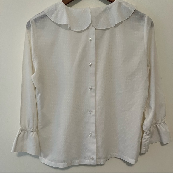 VTG Ship N Shore Size Med Blouse Ruffled Neck Swiss Dot Ivory Sheer Button Back - Picture 5 of 7